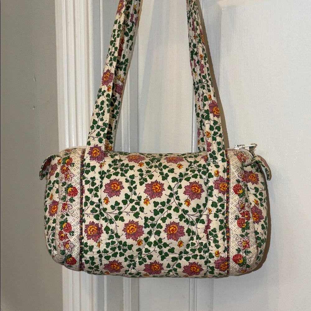 Pierre Deux Floral Quilted Mini Duffle Tote Bag in Cream, Pink and Green